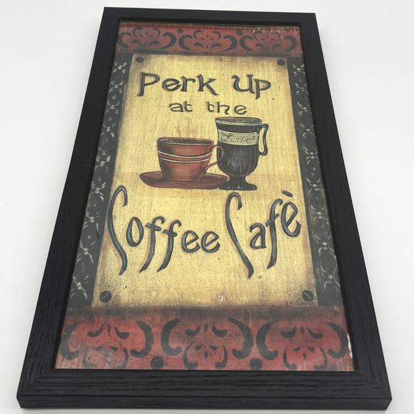 Grace Pullen Other - Perk Up Coffee Cafe Wall Hanging Kitchen Sign Picture 17.25x9 Wood Frame Java
